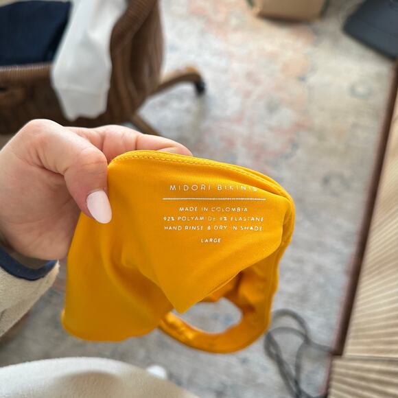 Midori Bikinis Brooke Mid-Rise High Cut Leg Bikini Bottom Yellow L - Picture 3 of 4